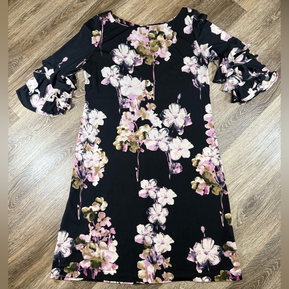 Gabby Skye Shift Dress Sz:10‎ Navy Pink Floral Feminine Romantic Cottagecore 90s